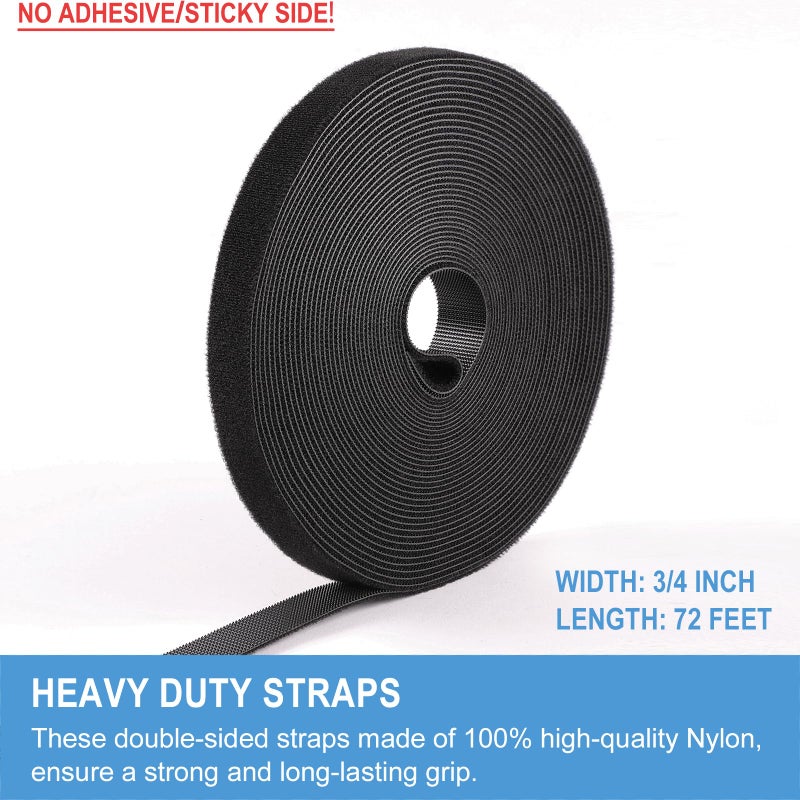 QTBLY 3/4in x 72ft | Hook and Loop Straps Heavy Duty | Double Sided Self-Gripping Strips | Reusable Multi-Purpose Wrap Roll for Home, Office, Data Center, and More - Image 2